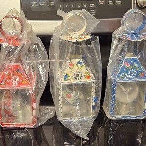 NIP Vintage Style Rustic Folk Art Painted Tin Oil Lantern Tramp Art Color Choice